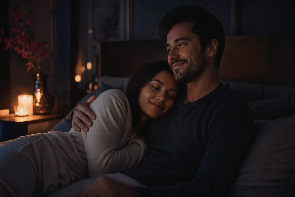 Couple sharing a quiet moment on a bed
