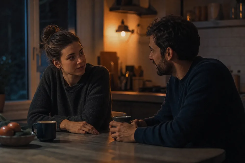 Two adults having an honest talk over coffee